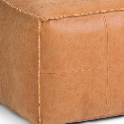 18" Brown Faux Leather Pouf Ottoman HomeRoots