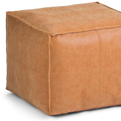 18" Brown Faux Leather Pouf Ottoman HomeRoots