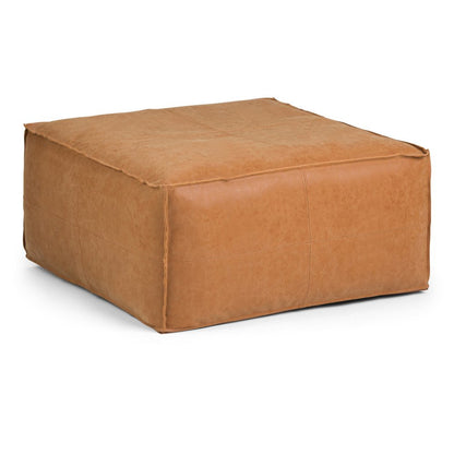 30" Brown Faux Leather Pouf Ottoman