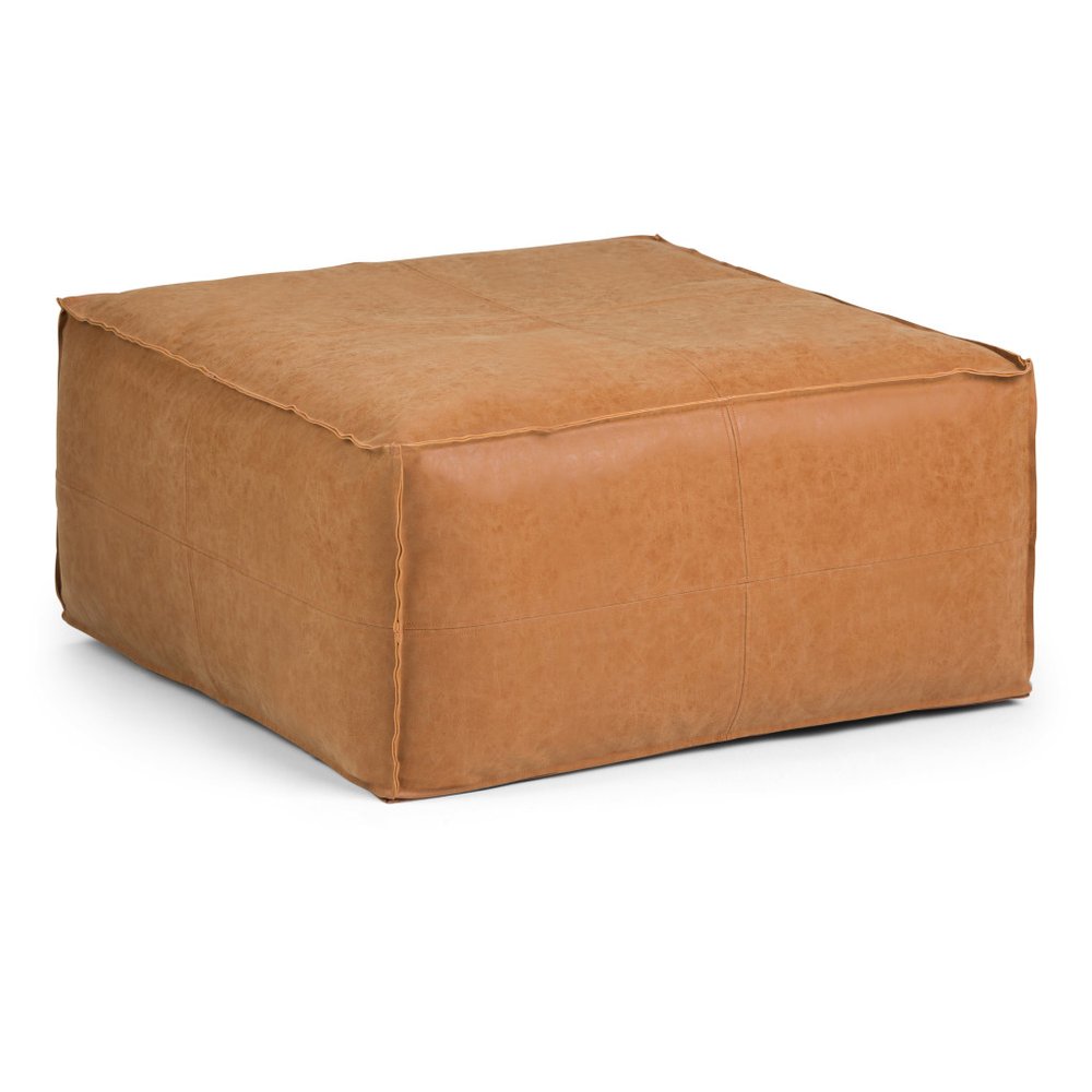 30" Dark Brown Faux Leather Pouf Ottoman HomeRoots