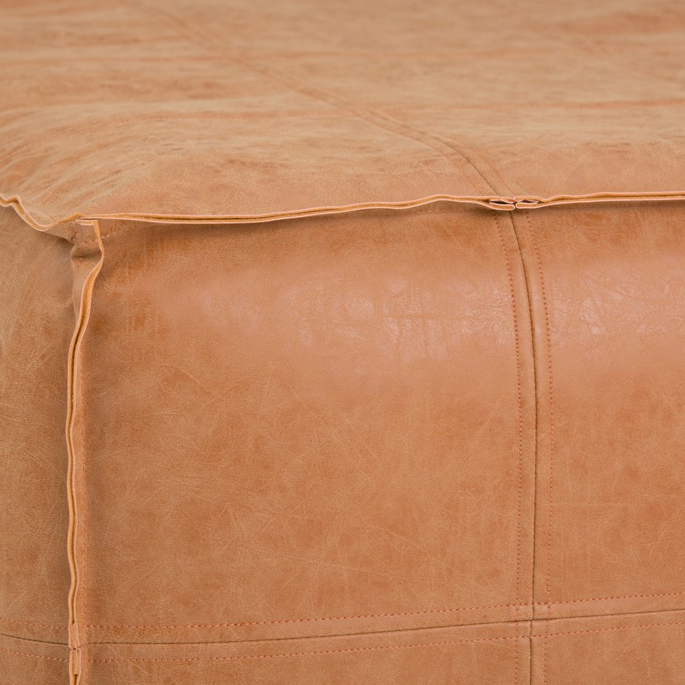 30" Dark Brown Faux Leather Pouf Ottoman HomeRoots