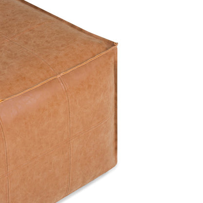 30" Dark Brown Faux Leather Pouf Ottoman HomeRoots