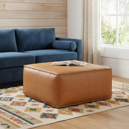 30" Dark Brown Faux Leather Pouf Ottoman HomeRoots