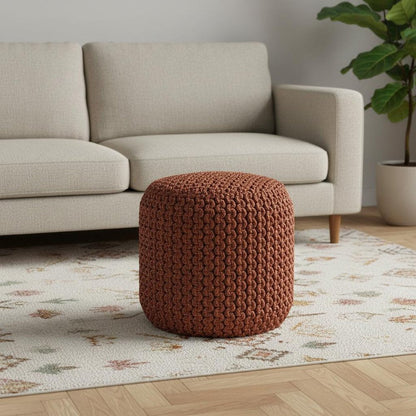 18" Orange Polyester Round Outdoor Pouf Ottoman HomeRoots