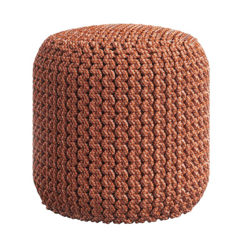 18" Orange Polyester Round Outdoor Pouf Ottoman HomeRoots
