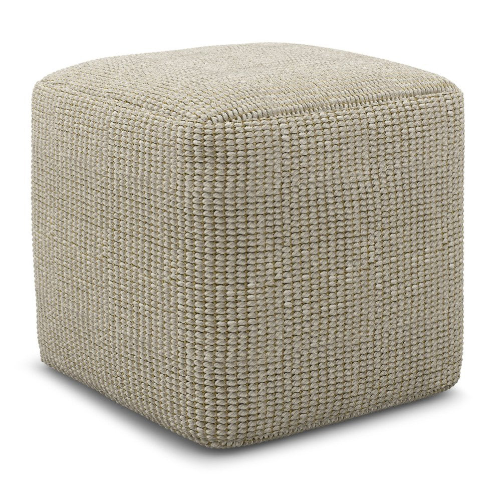 18" Cream Polyester Cube Outdoor Pouf Ottoman HomeRoots