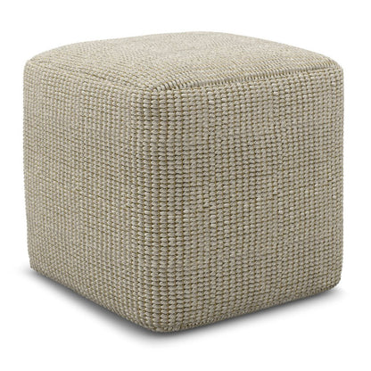 18" Cream Polyester Cube Outdoor Pouf Ottoman HomeRoots