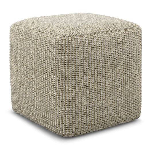 18" Cream Polyester Cube Outdoor Pouf Ottoman HomeRoots