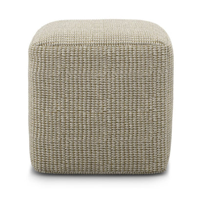18" Cream Polyester Cube Outdoor Pouf Ottoman HomeRoots