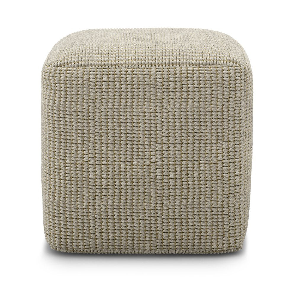 18" Cream Polyester Cube Outdoor Pouf Ottoman HomeRoots