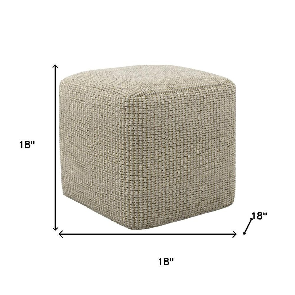 18" Cream Polyester Cube Outdoor Pouf Ottoman HomeRoots