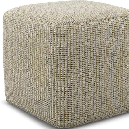 18" Cream Polyester Cube Outdoor Pouf Ottoman HomeRoots
