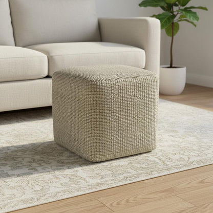 18" Cream Polyester Cube Outdoor Pouf Ottoman HomeRoots