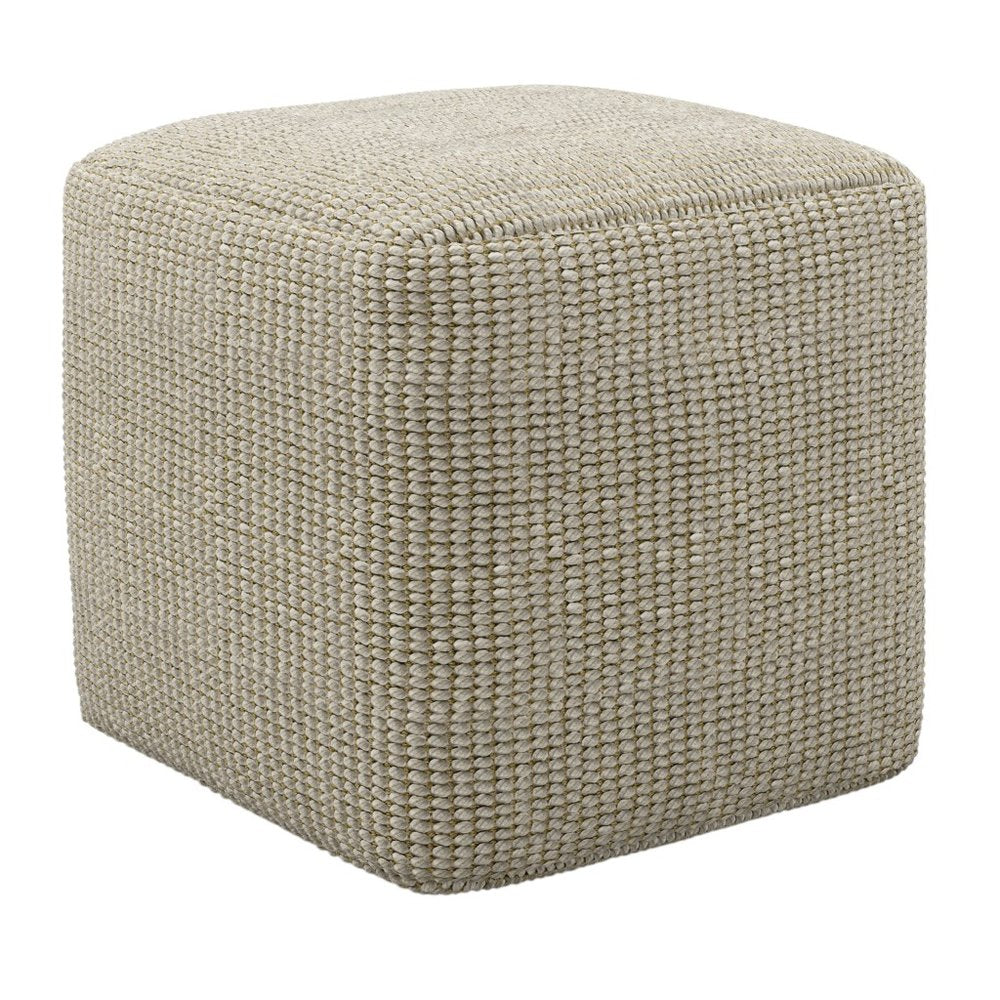 18" Cream Polyester Cube Outdoor Pouf Ottoman HomeRoots
