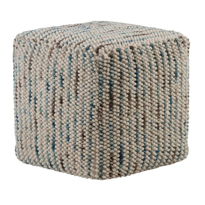 18" Blue and Cream Cotton and Wool Cube Pouf Ottoman HomeRoots