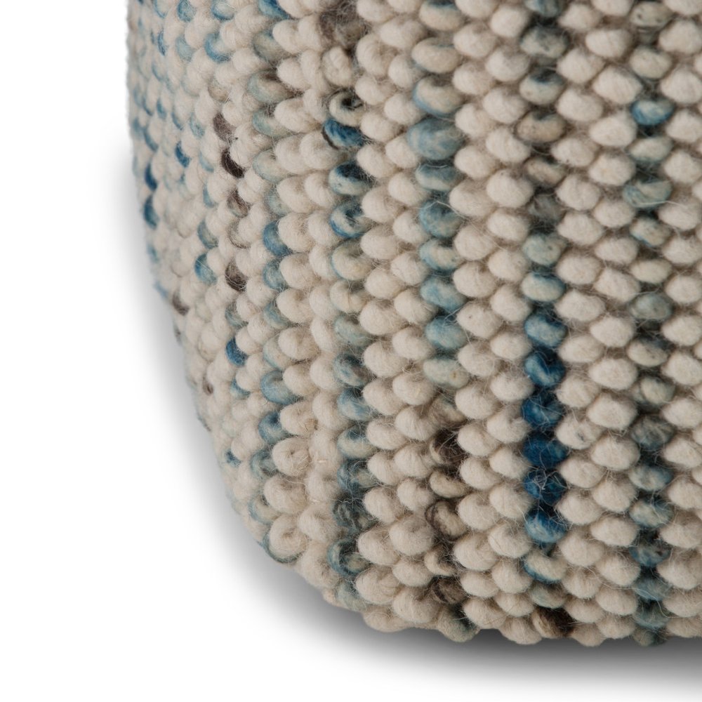 18" Blue and Cream Cotton and Wool Cube Pouf Ottoman HomeRoots