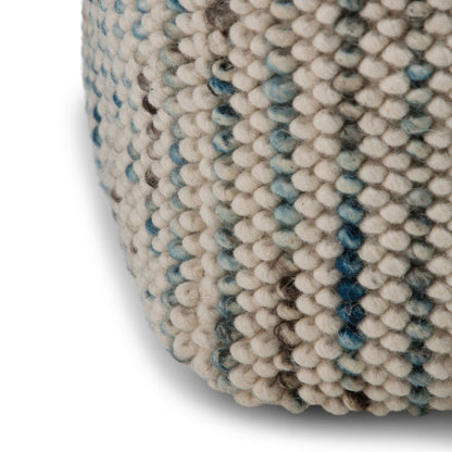 18" Blue and Cream Cotton and Wool Cube Pouf Ottoman HomeRoots