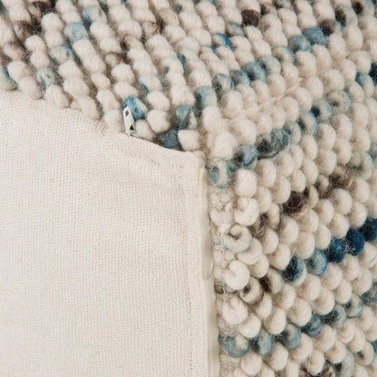 18" Blue and Cream Cotton and Wool Cube Pouf Ottoman HomeRoots