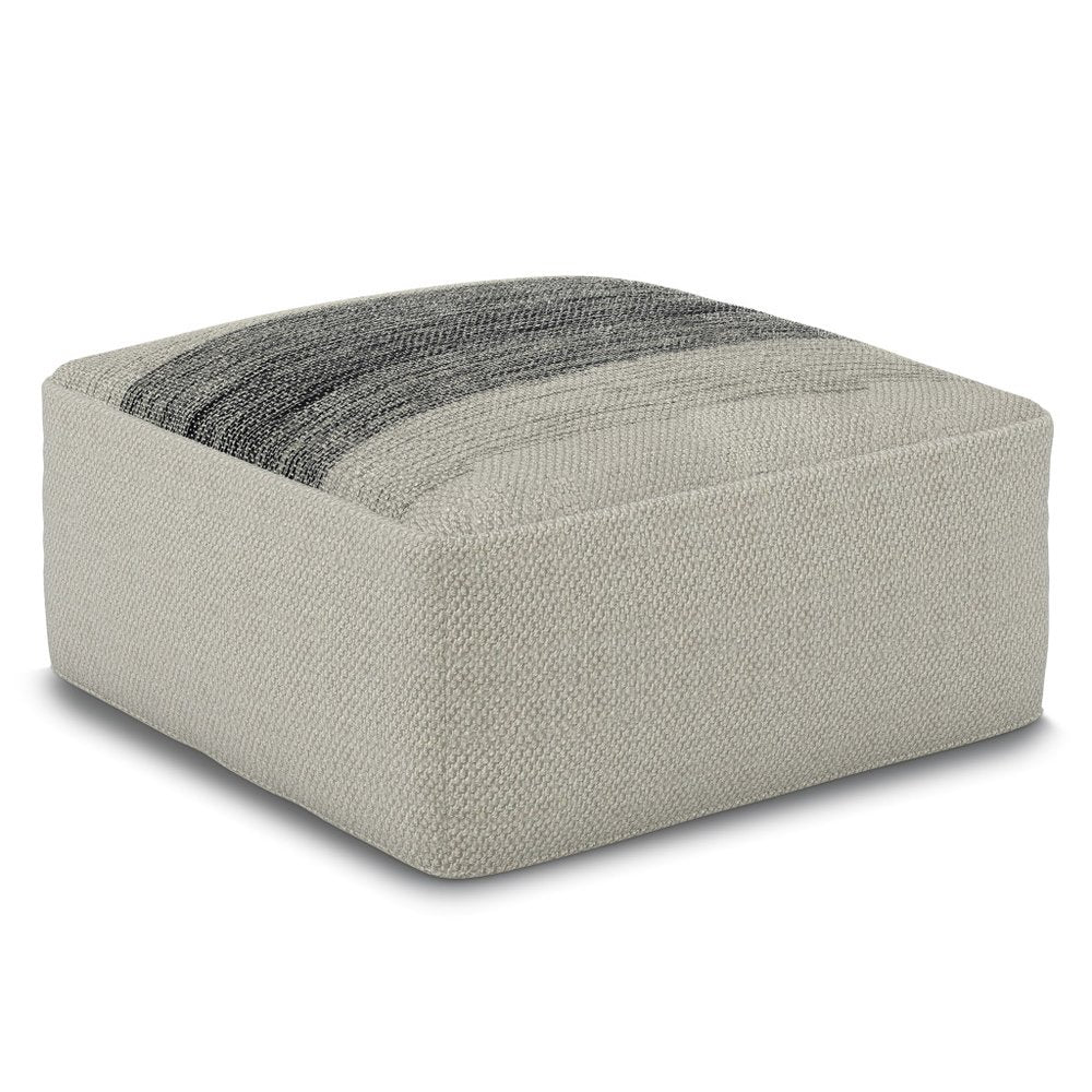 20" Gray And White Polyester Striped Outdoor Pouf Ottoman HomeRoots