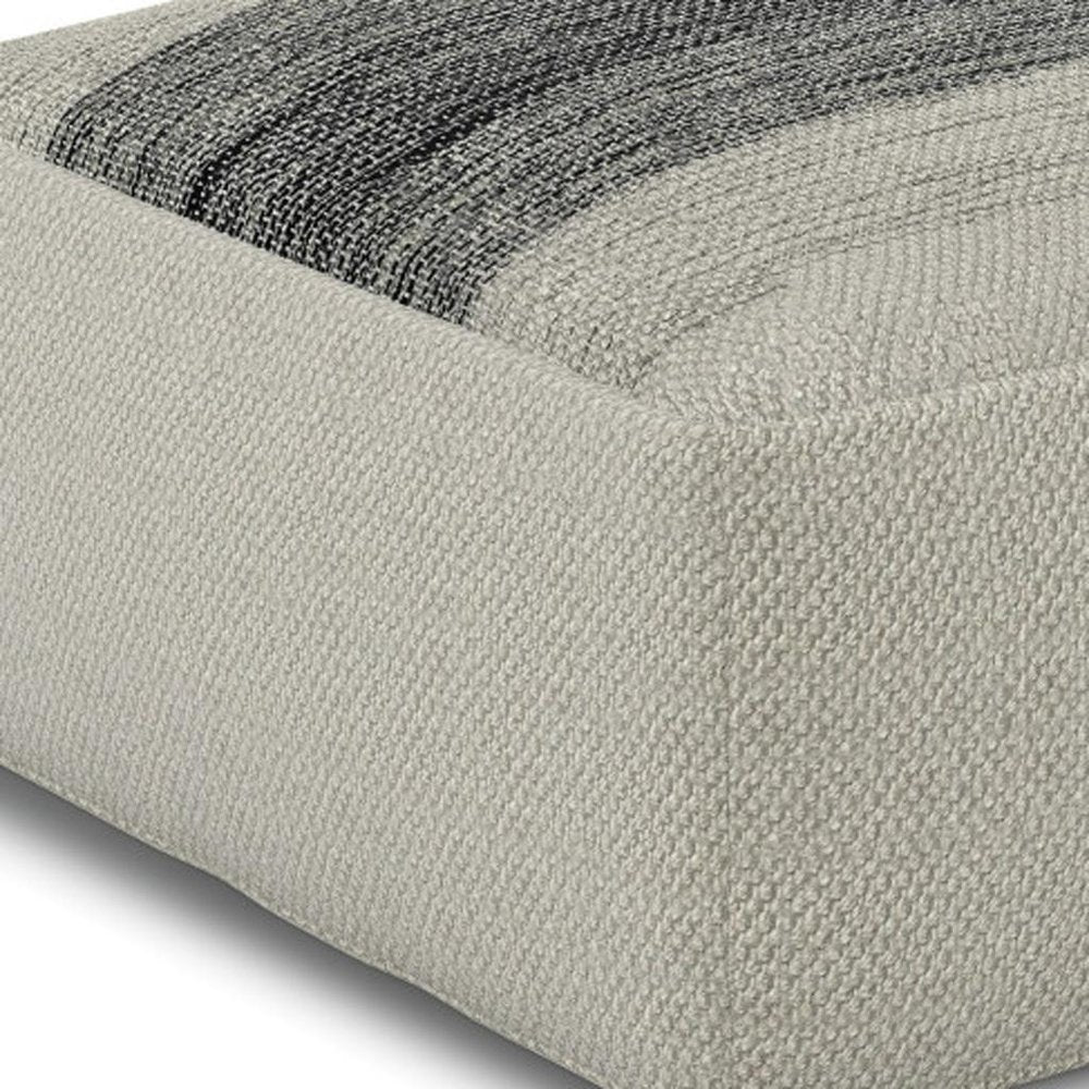 20" Gray And White Polyester Striped Outdoor Pouf Ottoman HomeRoots