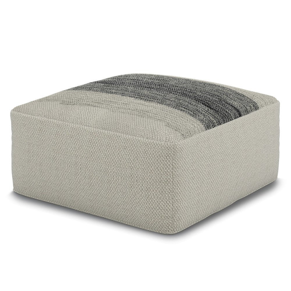 20" Gray And White Polyester Striped Outdoor Pouf Ottoman HomeRoots
