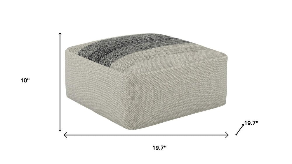 20" Gray And White Polyester Striped Outdoor Pouf Ottoman HomeRoots