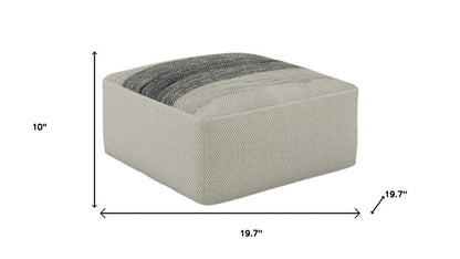20" Gray And White Polyester Striped Outdoor Pouf Ottoman HomeRoots