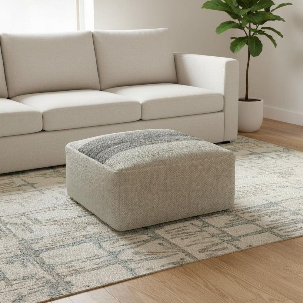 20" Gray And White Polyester Striped Outdoor Pouf Ottoman HomeRoots