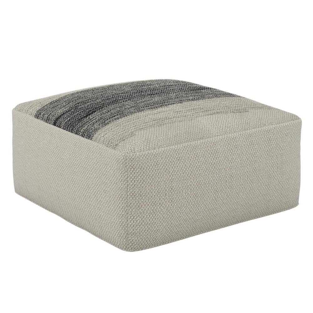 20" Gray And White Polyester Striped Outdoor Pouf Ottoman HomeRoots