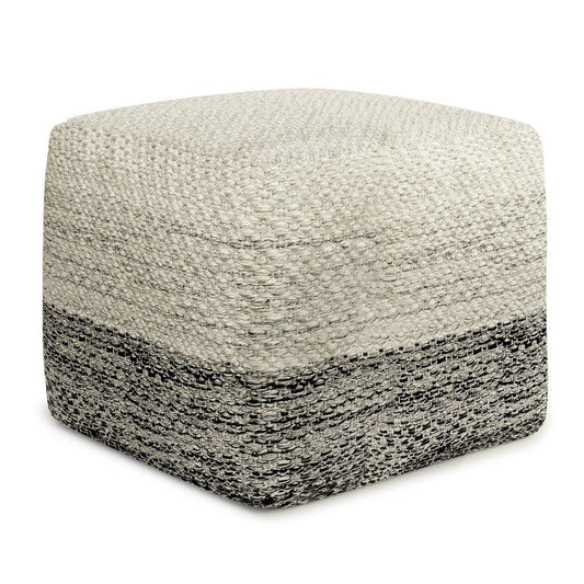 18" Gray And White Polyester Ombre Outdoor Pouf Ottoman HomeRoots
