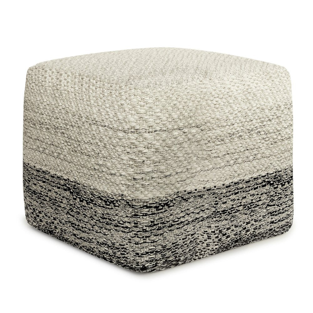 18" Gray And White Polyester Ombre Outdoor Pouf Ottoman HomeRoots