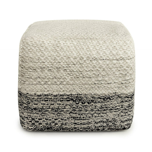18" Gray And White Polyester Ombre Outdoor Pouf Ottoman HomeRoots