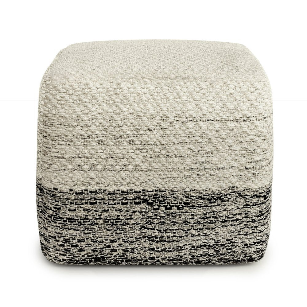 18" Gray And White Polyester Ombre Outdoor Pouf Ottoman HomeRoots