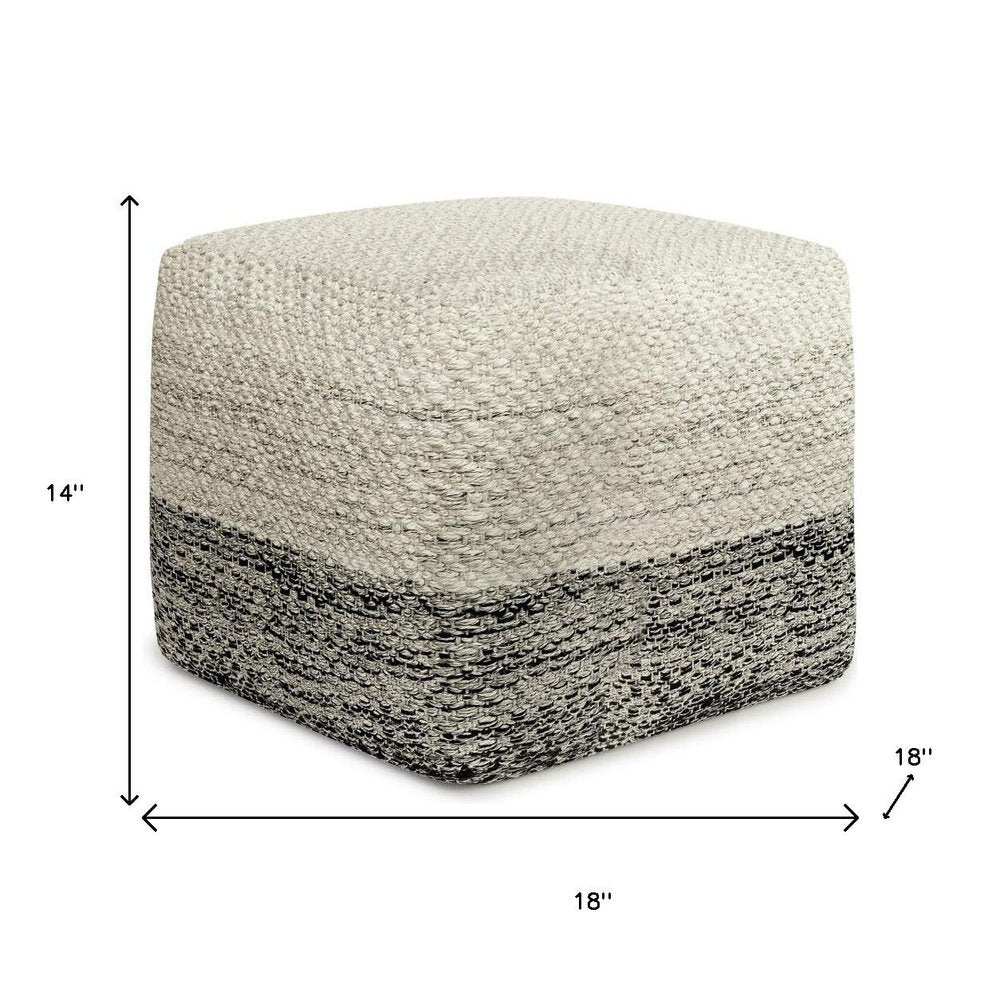 18" Gray And White Polyester Ombre Outdoor Pouf Ottoman HomeRoots