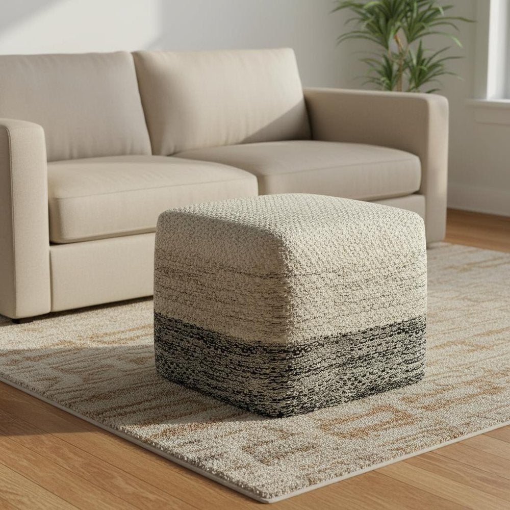 18" Gray And White Polyester Ombre Outdoor Pouf Ottoman HomeRoots