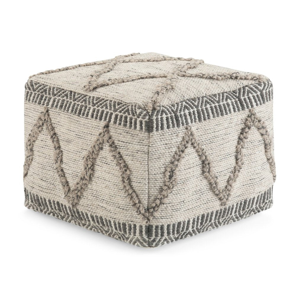 18" Gray and Tan Cotton and Wool Geometric Pouf Ottoman HomeRoots