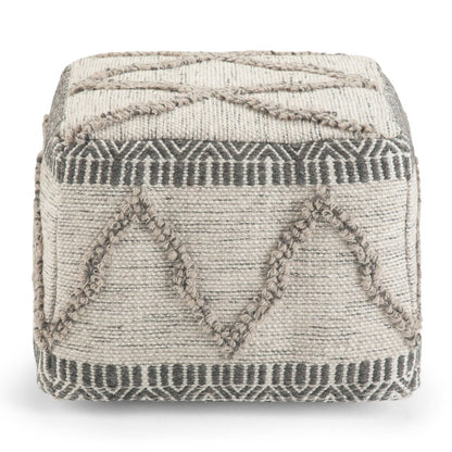 18" Gray and Tan Cotton and Wool Geometric Pouf Ottoman HomeRoots