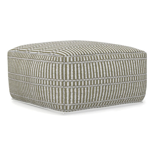 20" Natural And White Polyester Geometric Outdoor Pouf Ottoman HomeRoots