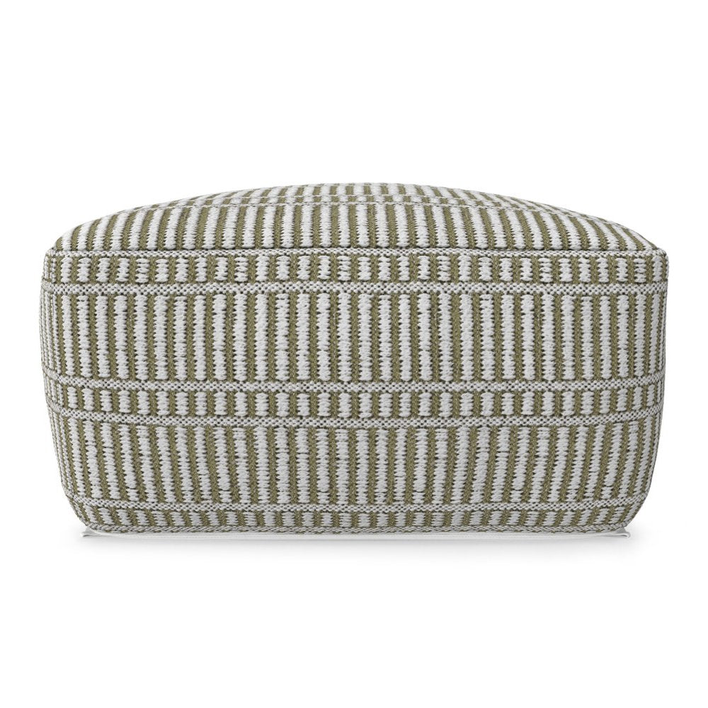 20" Natural And White Polyester Geometric Outdoor Pouf Ottoman HomeRoots