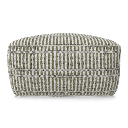 20" Natural And White Polyester Geometric Outdoor Pouf Ottoman HomeRoots