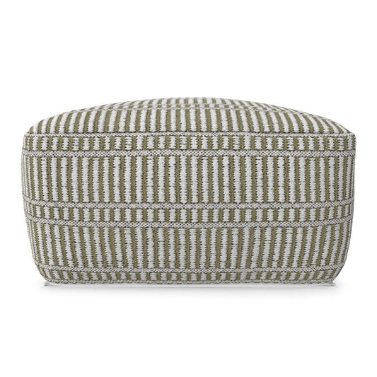 20" Natural And White Polyester Geometric Outdoor Pouf Ottoman HomeRoots