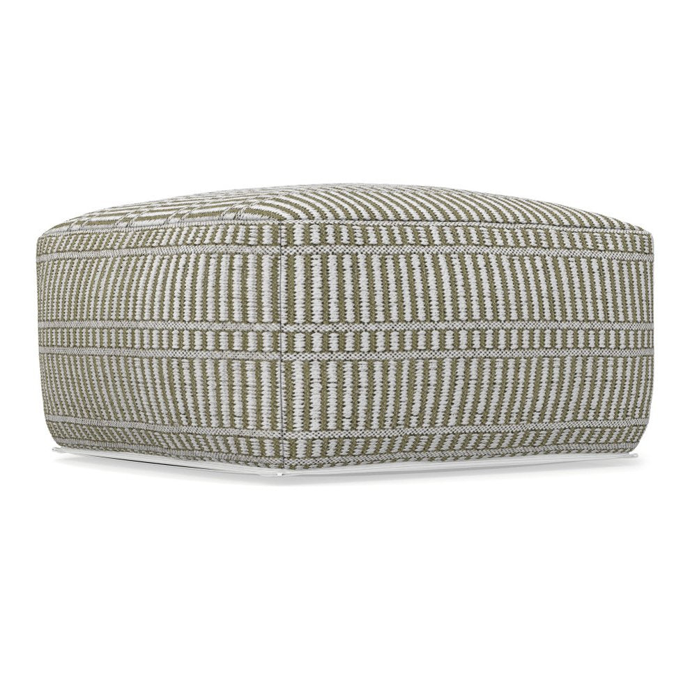 20" Natural And White Polyester Geometric Outdoor Pouf Ottoman HomeRoots