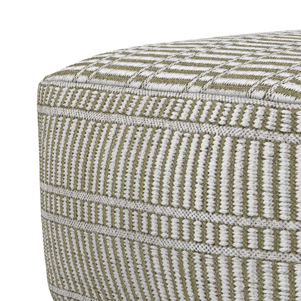 20" Natural And White Polyester Geometric Outdoor Pouf Ottoman HomeRoots
