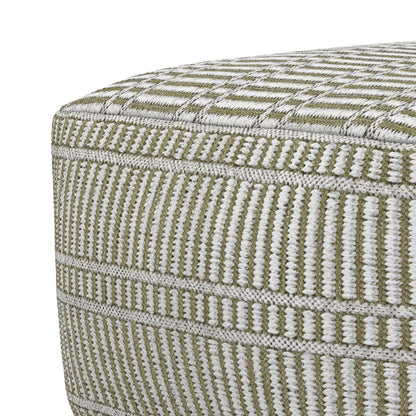 20" Natural And White Polyester Geometric Outdoor Pouf Ottoman HomeRoots
