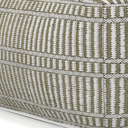 20" Natural And White Polyester Geometric Outdoor Pouf Ottoman HomeRoots
