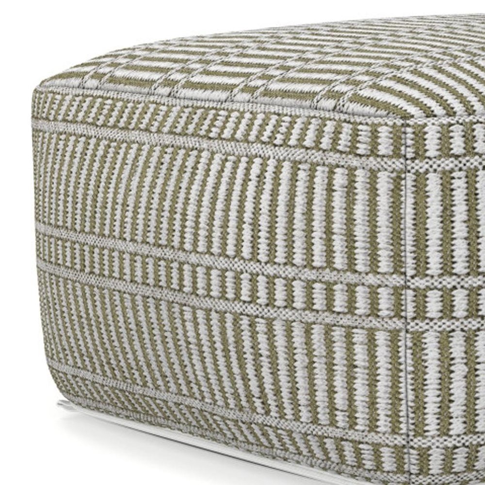 20" Natural And White Polyester Geometric Outdoor Pouf Ottoman HomeRoots