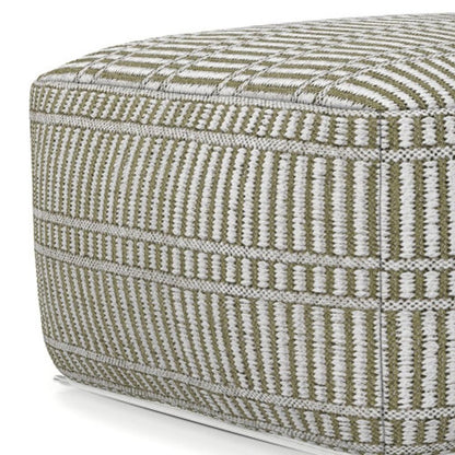 20" Natural And White Polyester Geometric Outdoor Pouf Ottoman HomeRoots