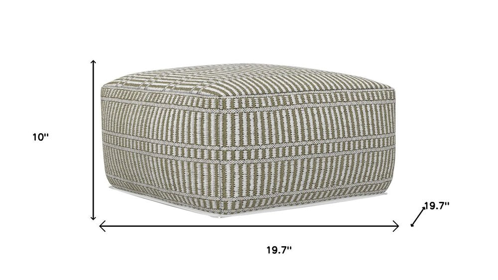 20" Natural And White Polyester Geometric Outdoor Pouf Ottoman HomeRoots