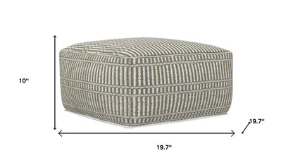 20" Natural And White Polyester Geometric Outdoor Pouf Ottoman HomeRoots