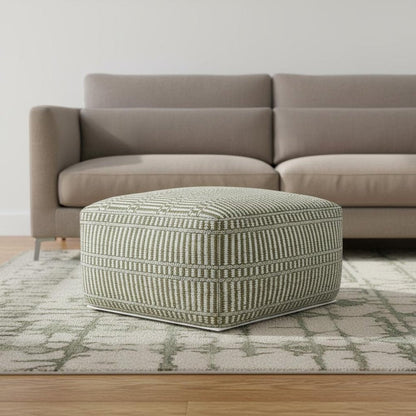 20" Natural And White Polyester Geometric Outdoor Pouf Ottoman HomeRoots